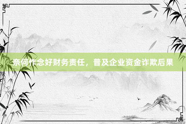 奈何作念好财务责任，普及企业资金诈欺后果